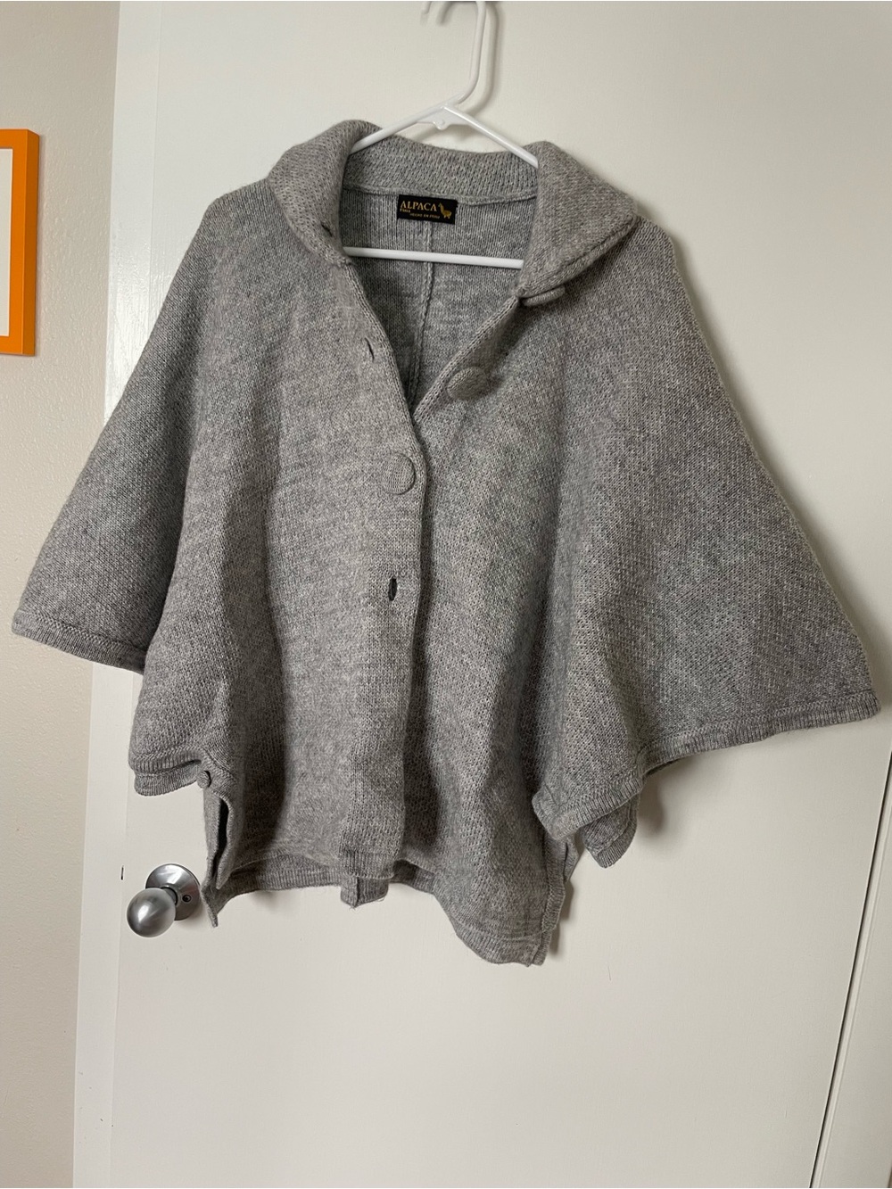 Peruvian Alpaca Wool Gray Button-Front Cape